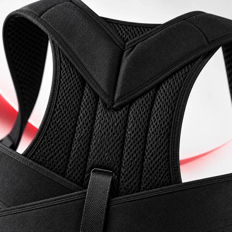 Gros plan sur les zones textiles et les finitions du Medical Back Support.