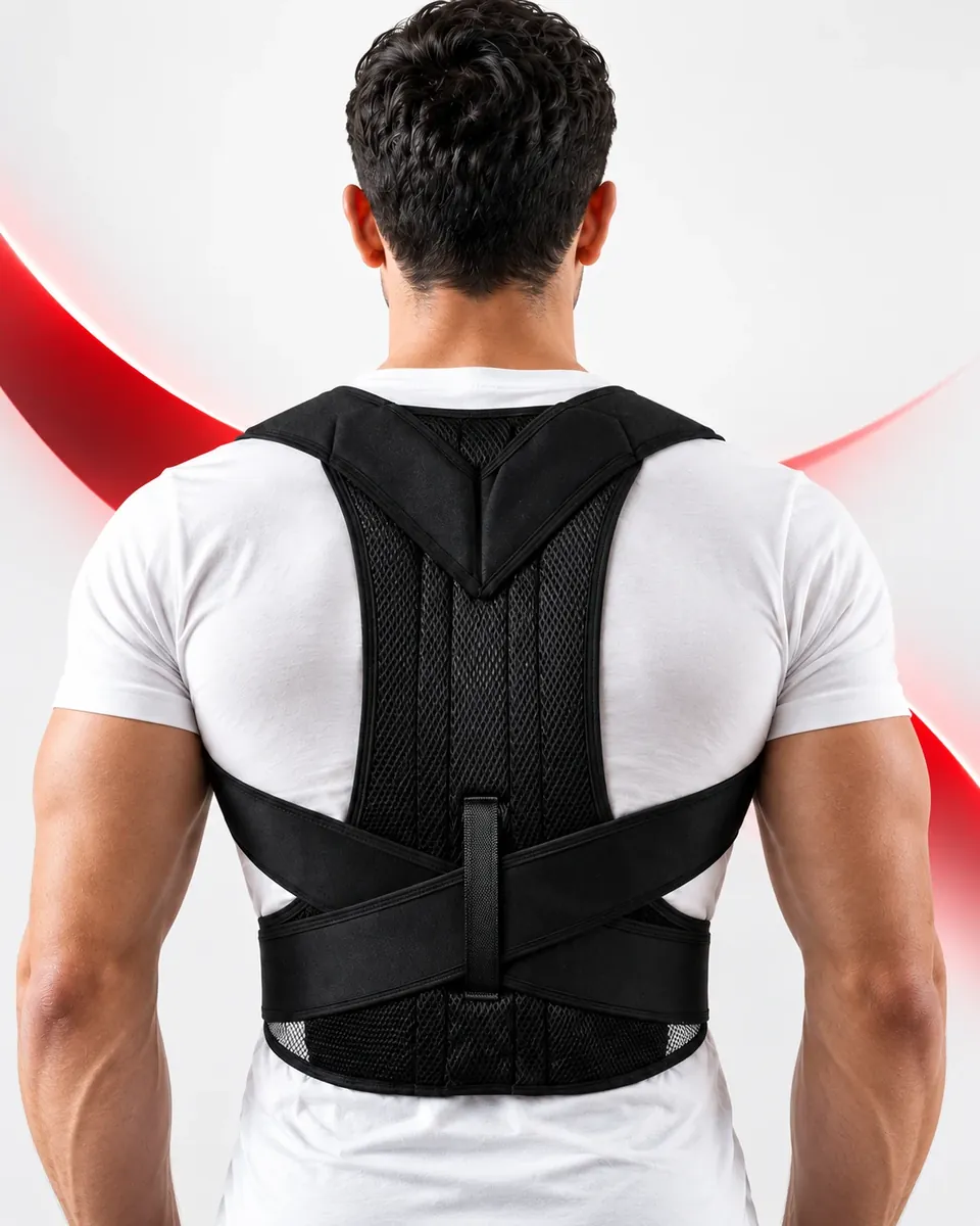 Medical Back Support noir, correcteur de posture réglable vendu par MEGASOLV au Maroc.